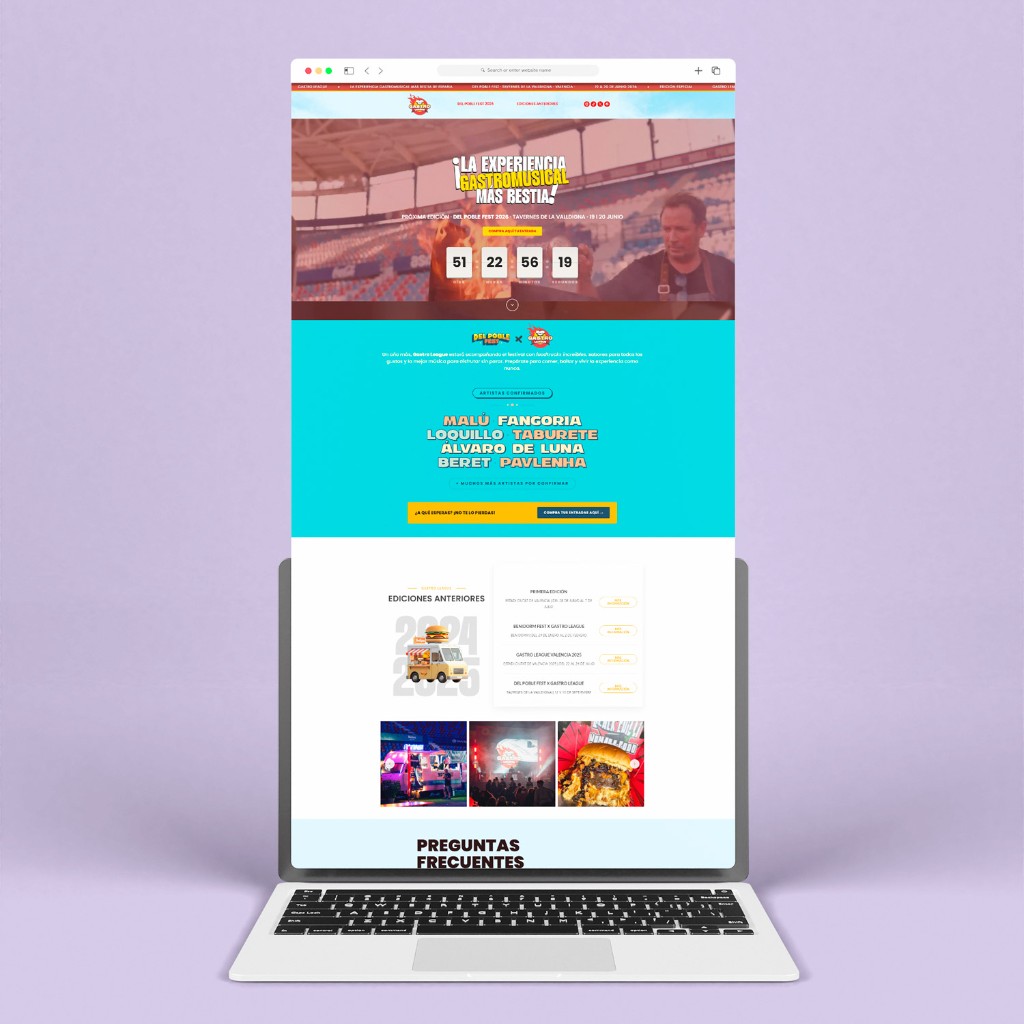 Diseño web de Gastro League en mockup de portátil